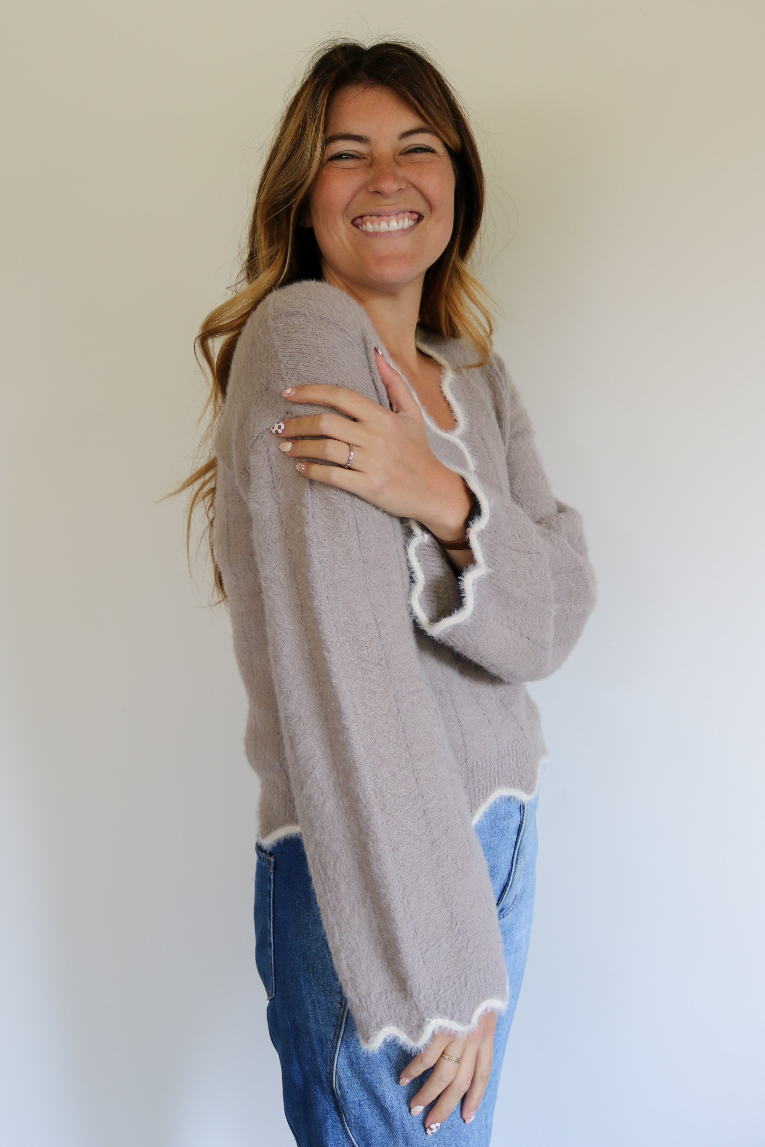 Scallop Edge Fuzzy Sweater