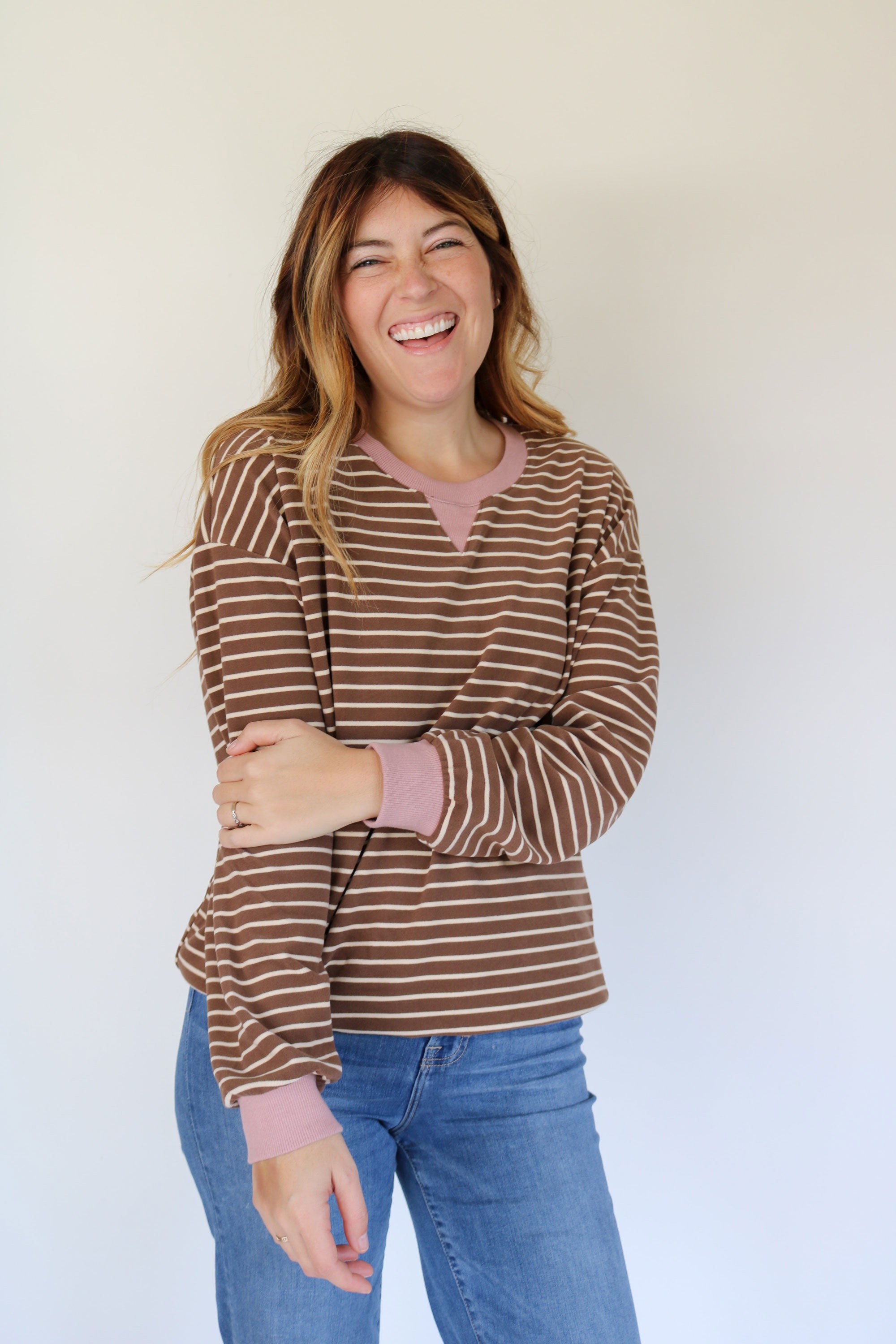 Striped Knit Top in Brown + Plum