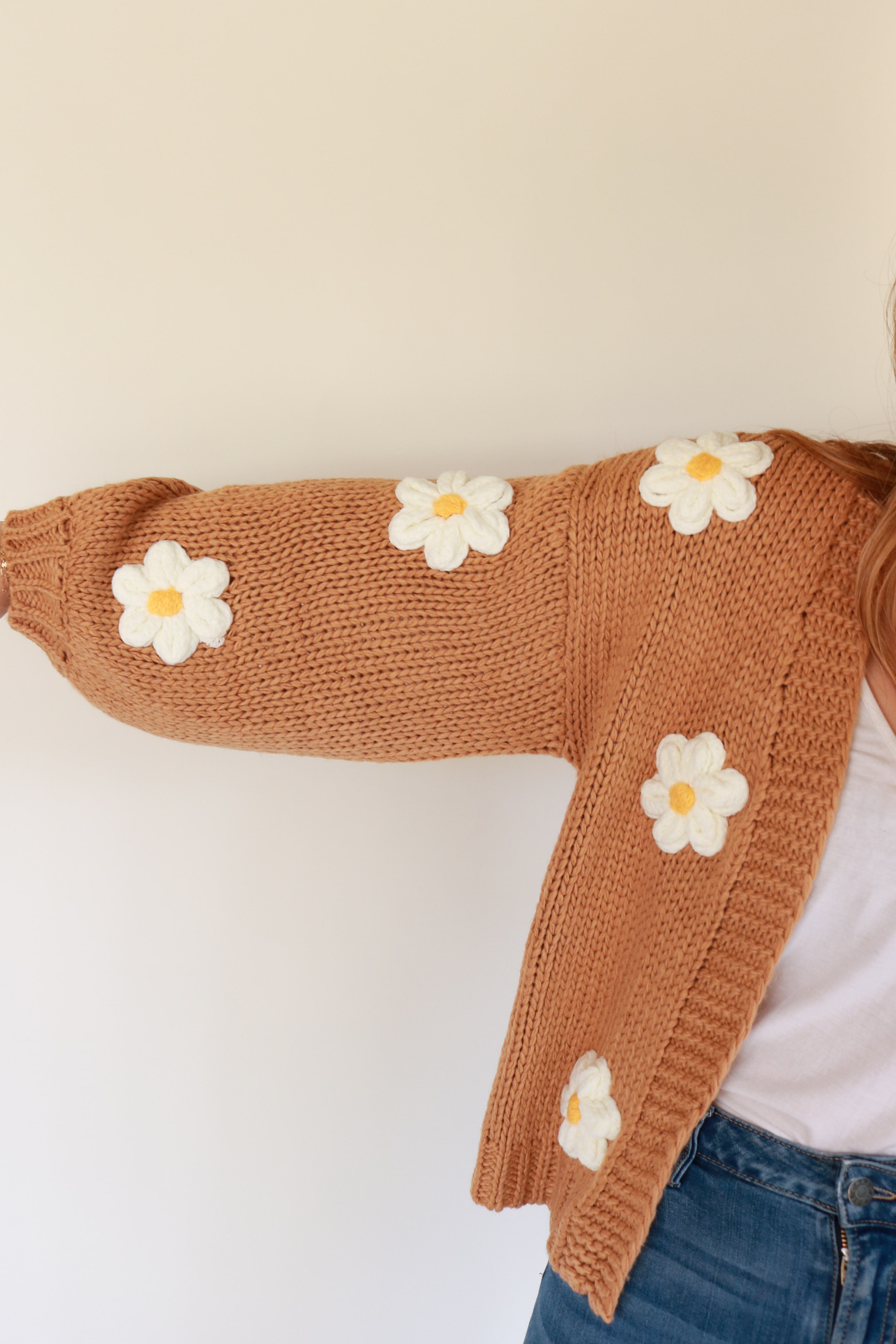 Sweater Knit Cardigan with Floral Details