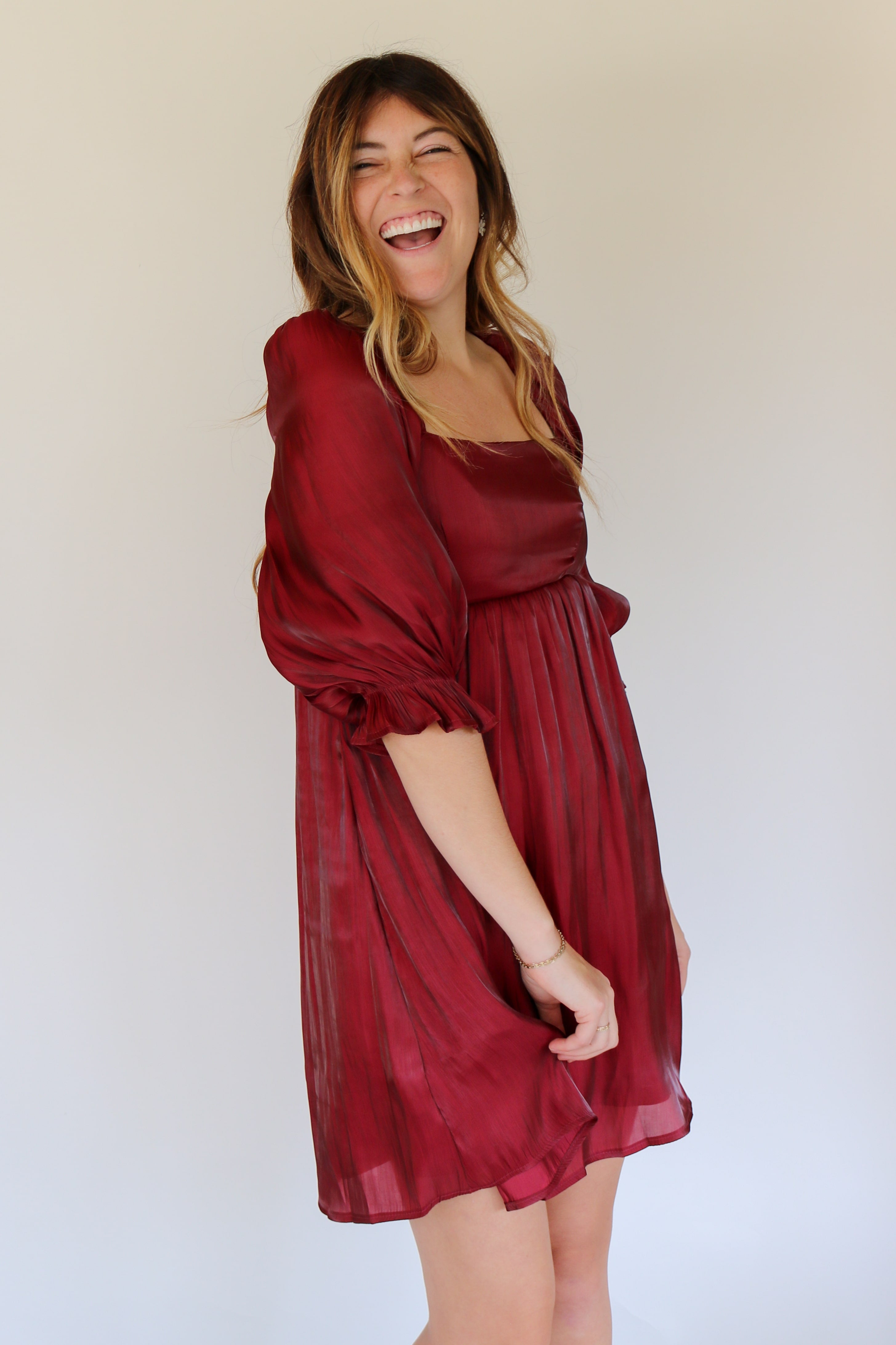 Satin Babydoll Dress in Burgundy – Steph & Co
